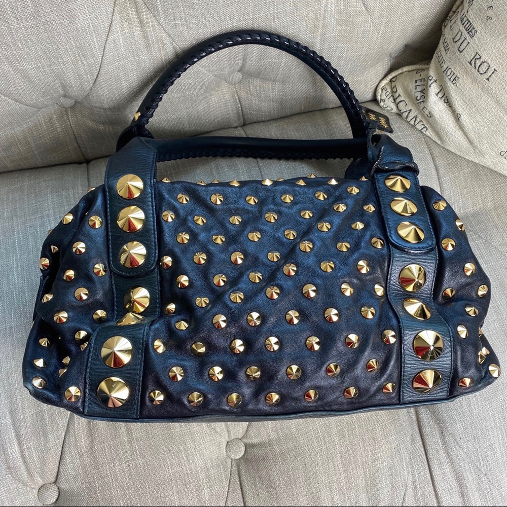 SOLD Be&D Garbo Studded Lamb Leather Satchel - Picture 5 of 15
